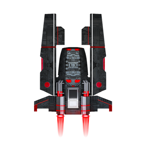 Futuristic Space ship, colored in black with accents of red