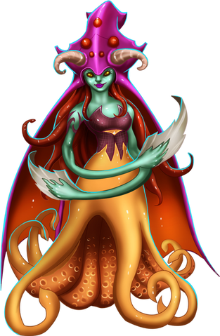 A squid-inspired Mythical creature concept character design, 