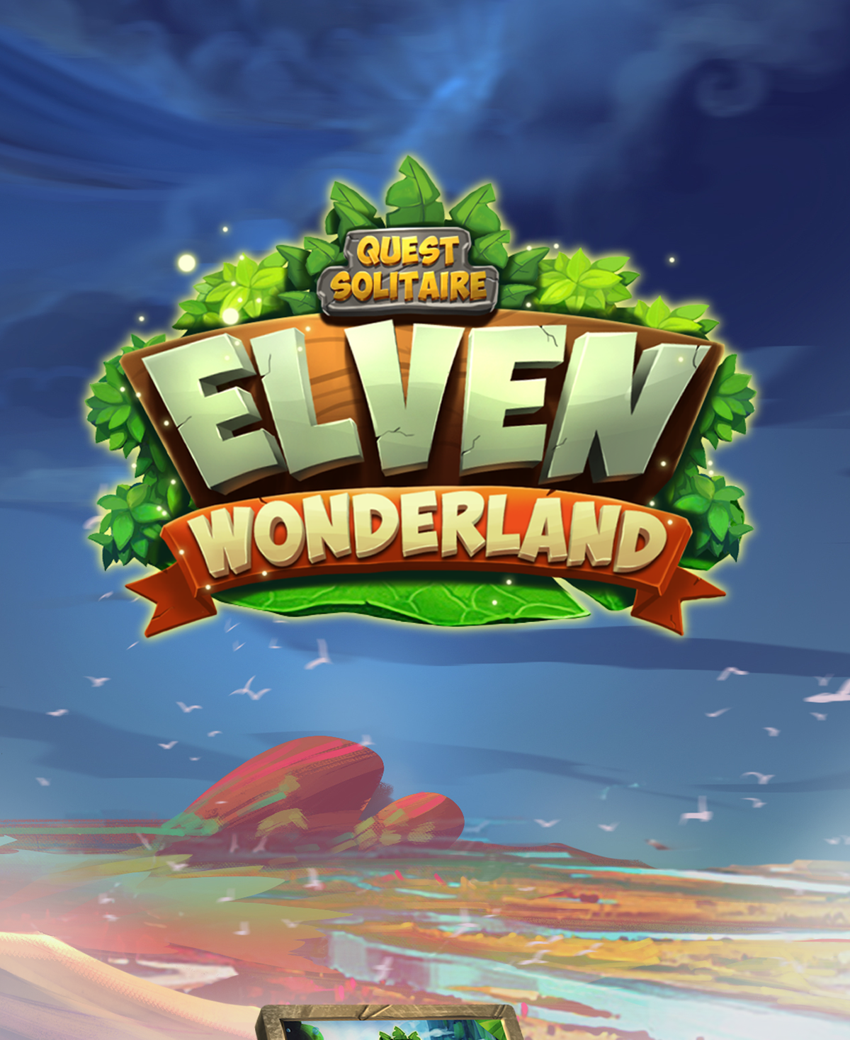 Title Art for the Game Elven Wonderland. Floating over a mystical and scenic background 