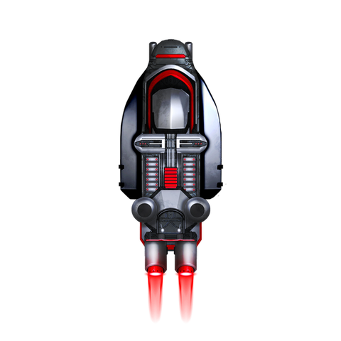 Futuristic Space ship, colored in black with accents of red