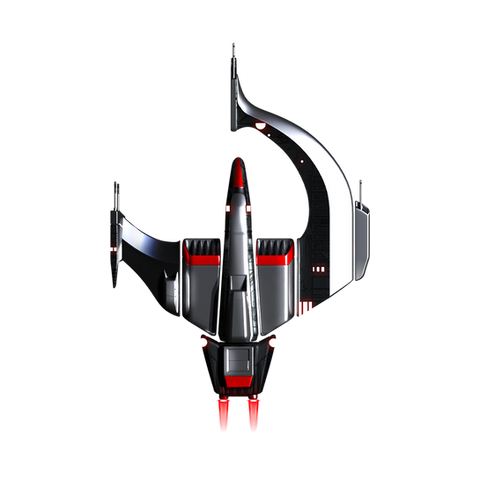 Futuristic Space ship, colored in black with accents of red