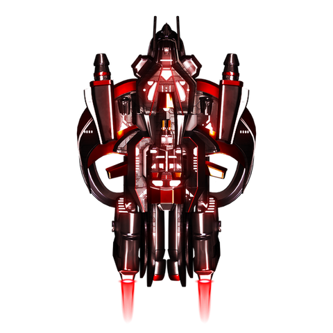 Futuristic Space ship, colored in black with accents of red
