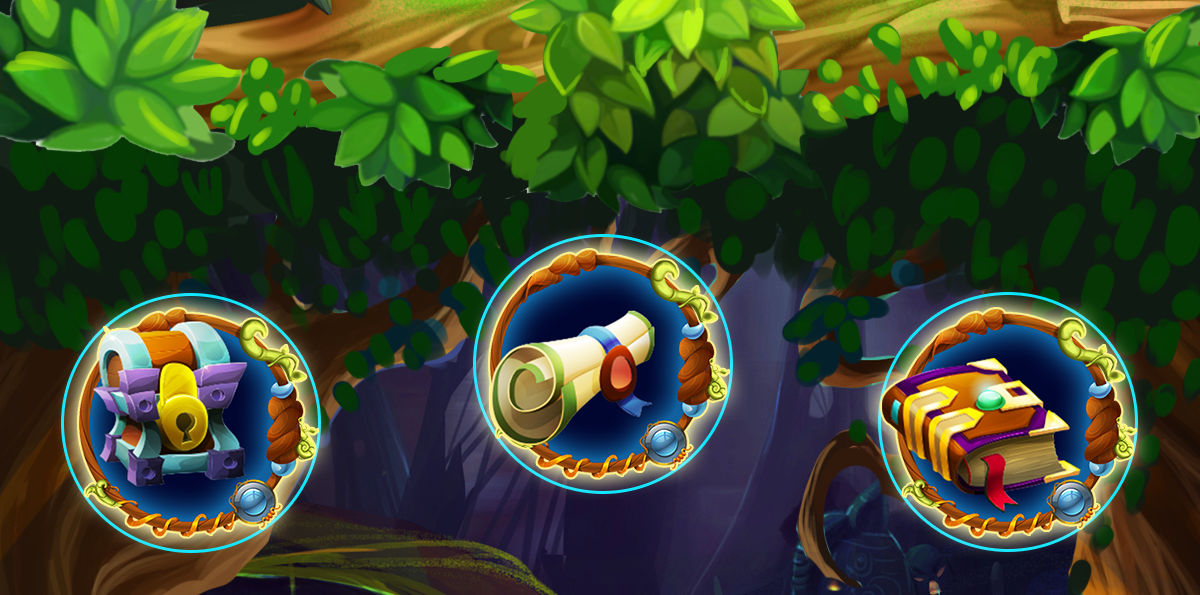 beautiful and unique set of icons that depict different items, like the treasure chest, scroll and book