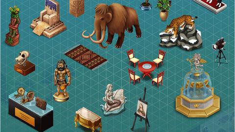 Museum Adventure's game assets are vibrant and detailed, featuring different statues, prehistoric animals and more.