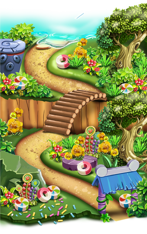 his enchanting forest is filled with delightful plants and trees, and of course, scrumptious candies scattered all around. 