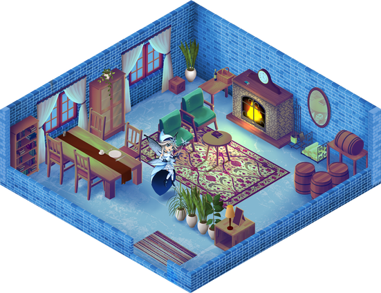 The Snow Fairies Room is a delightful space. The beautiful furniture and fireplace create a warm and inviting atmosphere, while the cold colors of the walls and floors give the room an otherworldly feel.