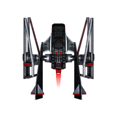 Futuristic Space ship, colored in black with accents of red