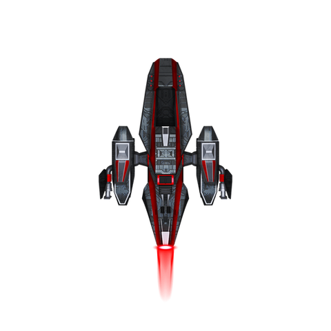 Futuristic Space ship, colored in black with accents of red