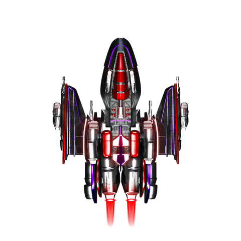 Futuristic Space ship, colored in black with accents of red