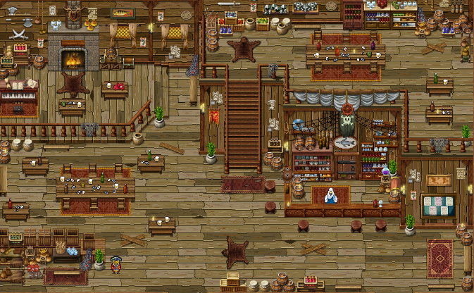 Plunderers Guild Interior Pixel Art Game Environment. 