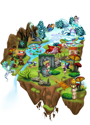 an enchanting land filled with elves, fairies and dragons.
