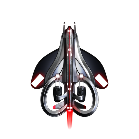Futuristic Space ship, colored in black with accents of red
