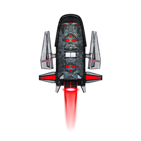 Futuristic Space ship, colored in black with accents of red