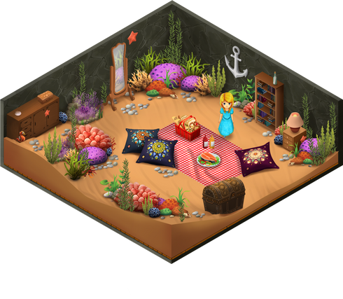 This beautiful garden features soft seabed with corals and sea creatures. 