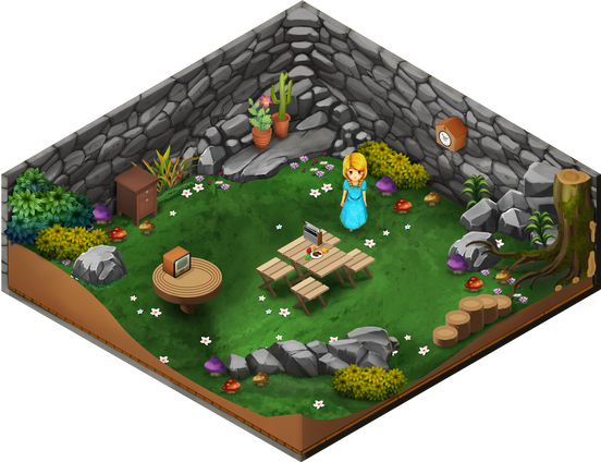 This room is hidden within an enchanted garden and is filled with grass and flowers, it's the perfect place to relax and enjoy the beauty of nature. 