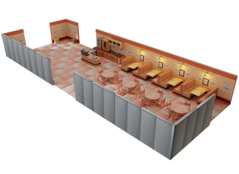 The Indoor Cafe is a beautifully designed and well-lit 3d rendered environment. The cafe features comfortable seating, beautiful decor, and plenty of space to explore. 